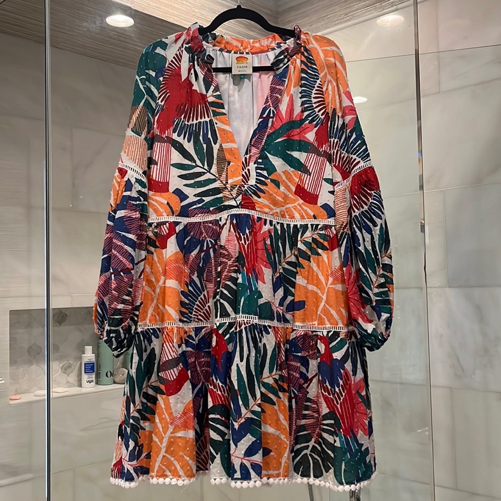 Farm Rio Off White Macaw mini dress